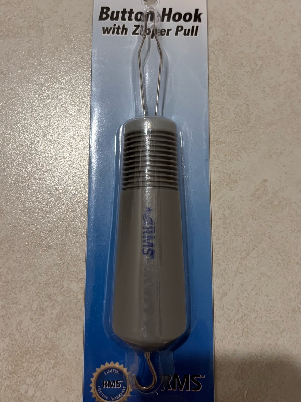 Gray Button Hook with Zipper Pull